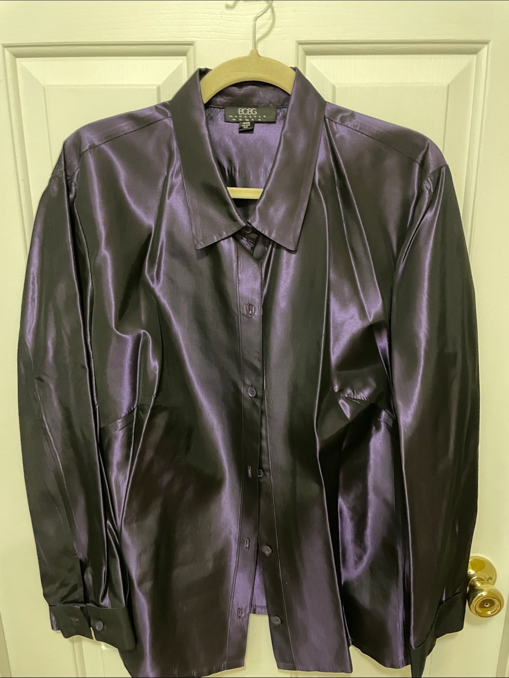 BCBG Shiny Purple Satin Shirt